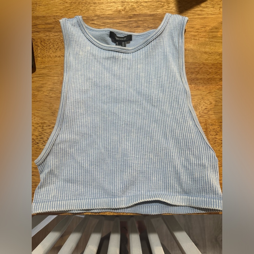 Forever 21 cropped blue ribbed tank top
